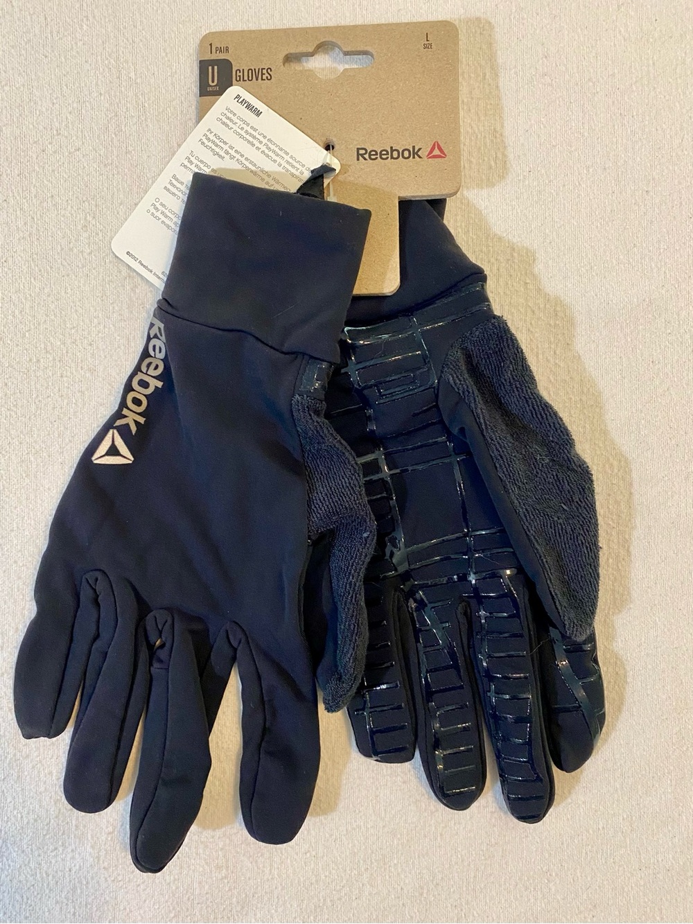 Reebok PlayWarm Running Gloves Logo Unisex One Size Black New